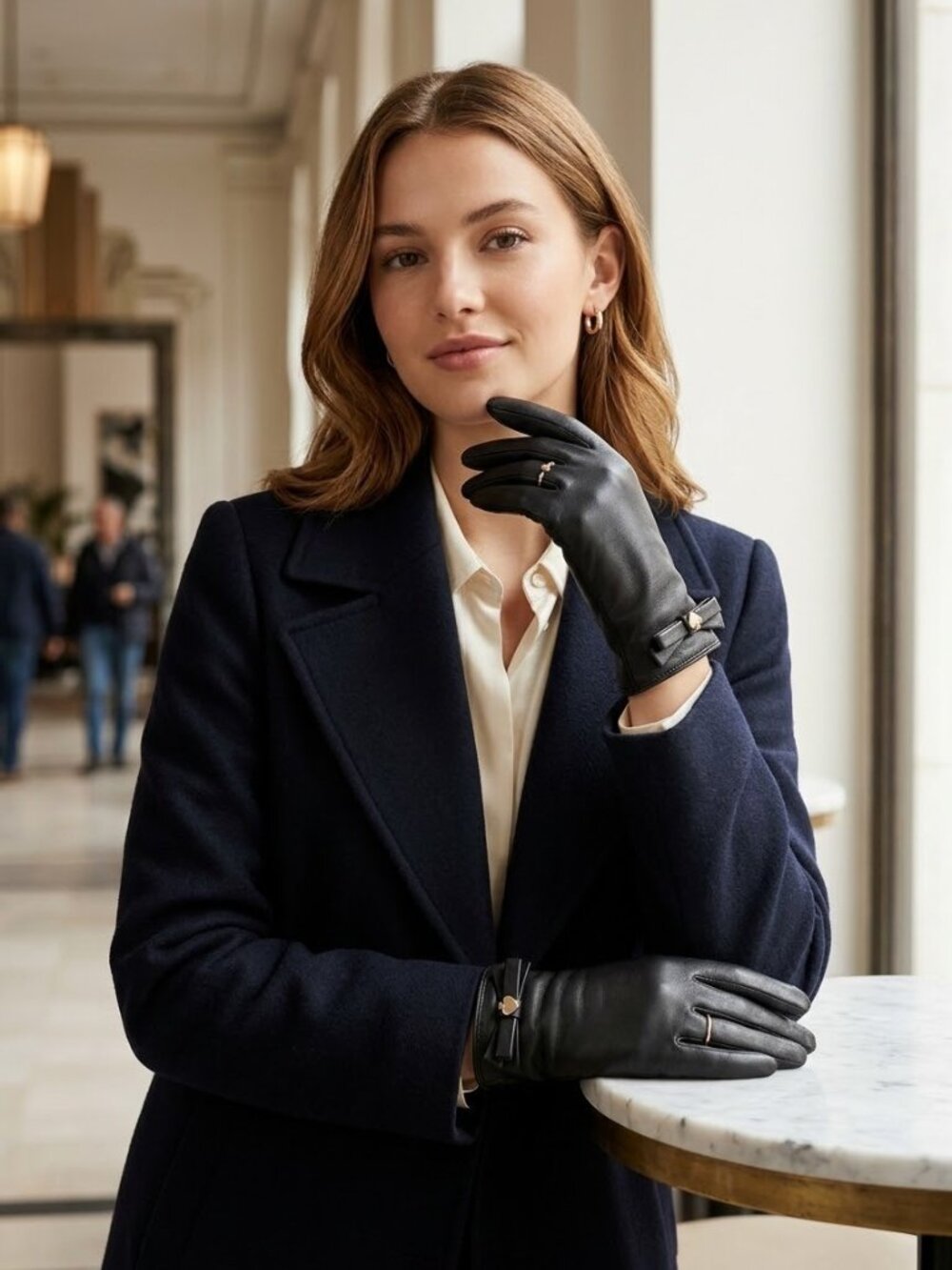 Kate Spade New York   Spade Black  Leather Gloves  Size Large  NWT
